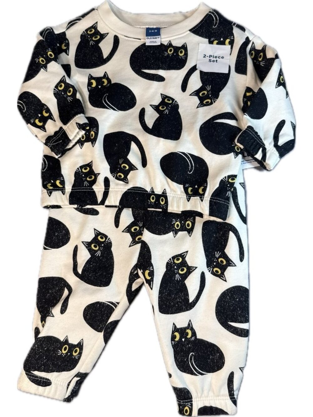 Old Navy 3m 6m NWT black cat 2pc set shirt shirt sweatsuit joggers Halloween